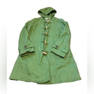 J. Crew Vintage Wool Hooded Pea Coat Toggle Wooden Closure Green Size Medium